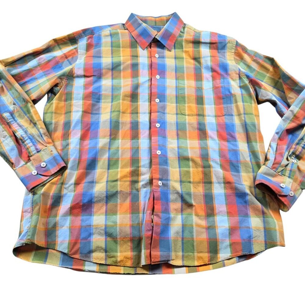 Alan Flusser Shirt Mens XL Plaid Long Sleeve Button Up Colorful Preppy